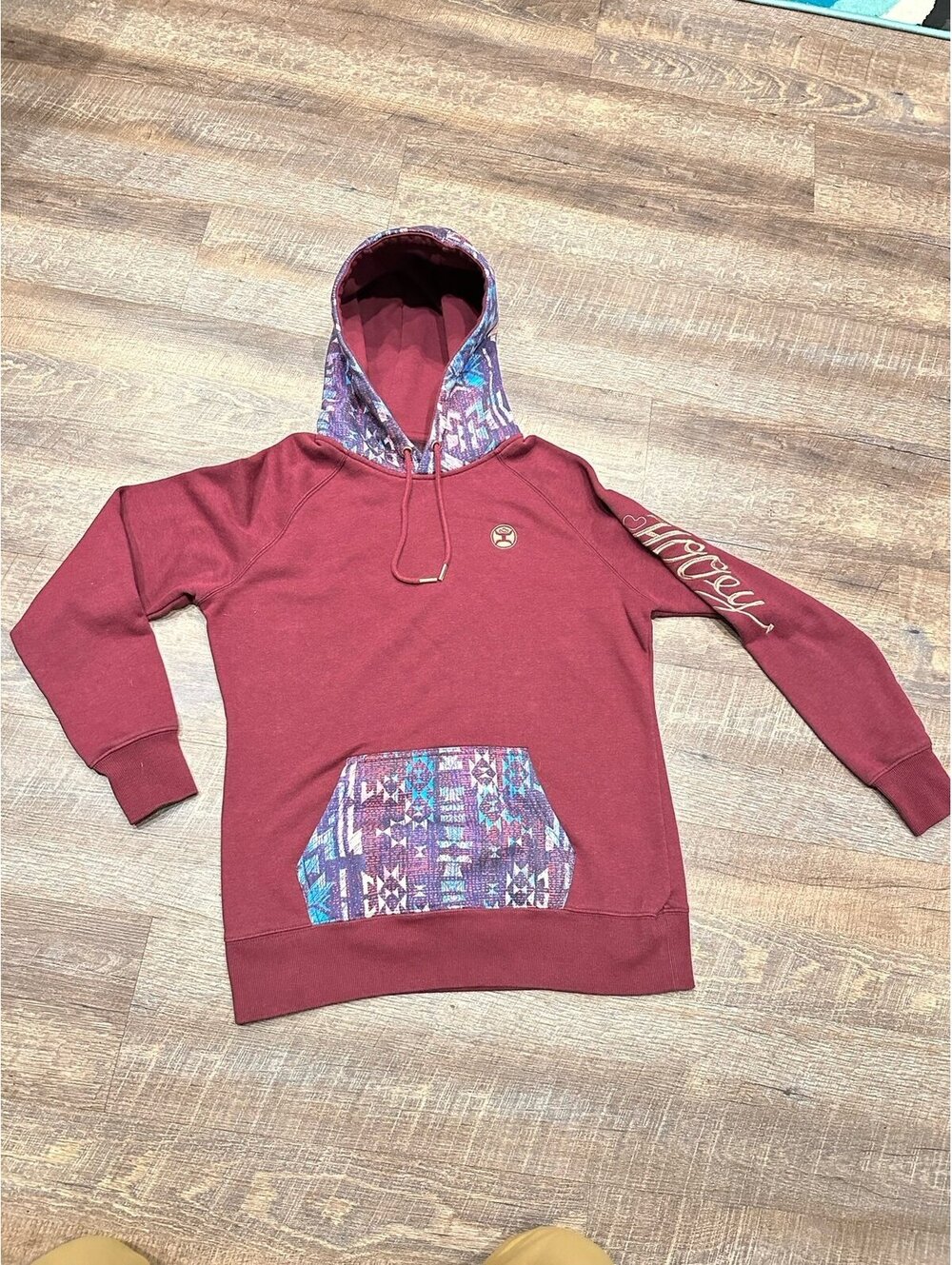 Hooey Sweatshirt - Women’s Medium - Burgundy with Aztec Print